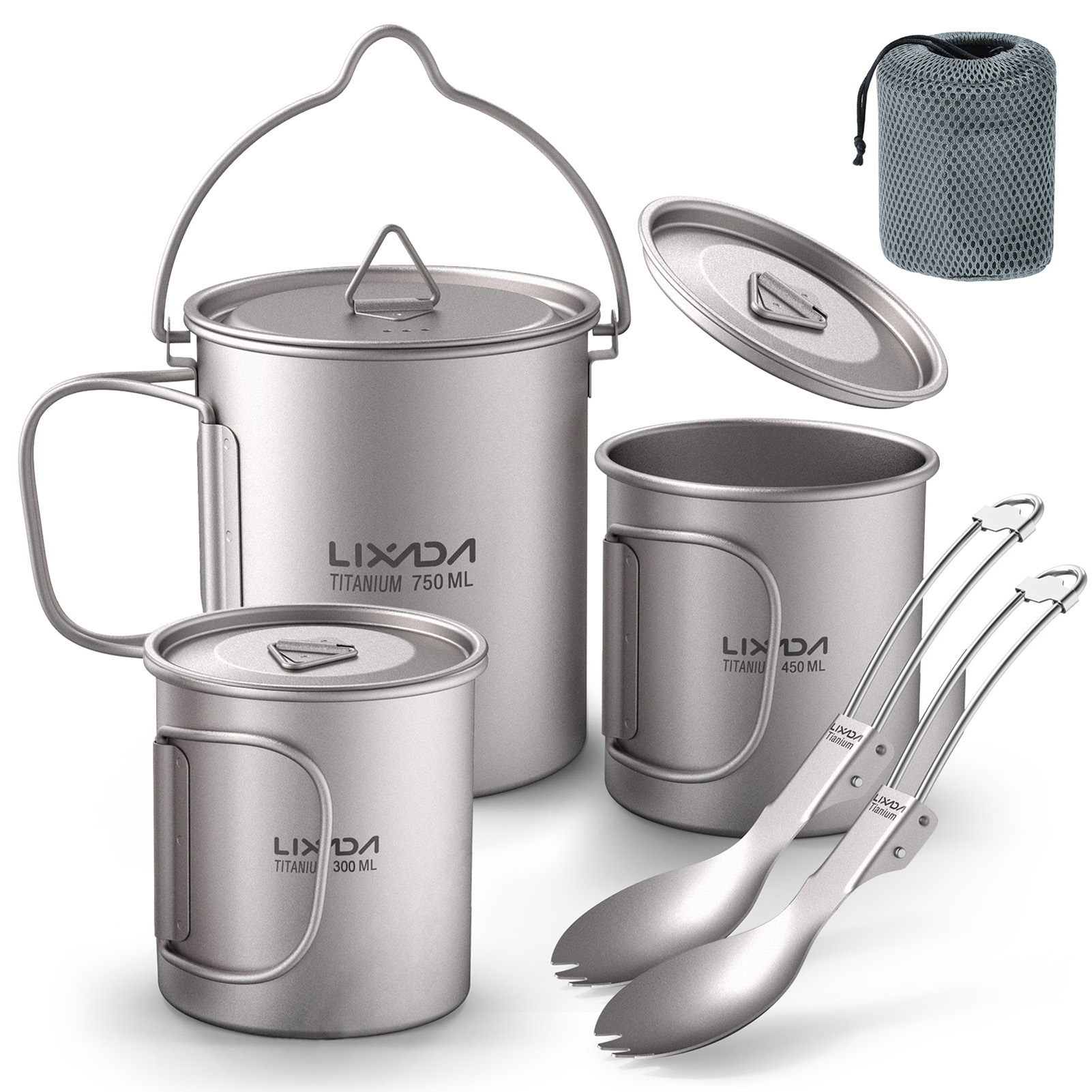 Camping Cooking Pot With Lid - Panela de Titânio Ultraleve 300ml/750ml Portátil