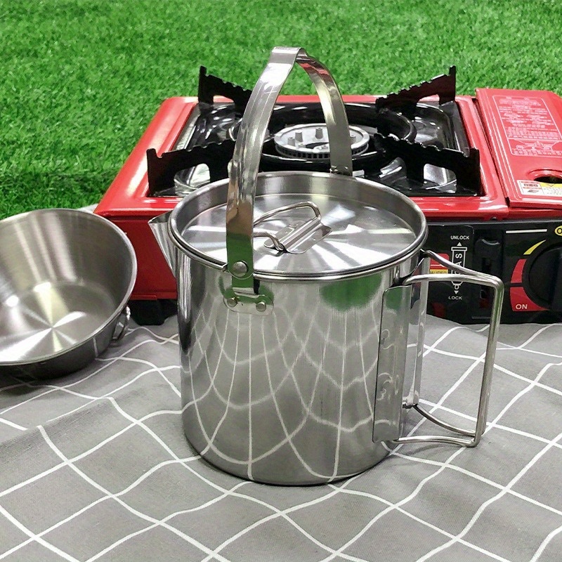 Camping Cooking Mug - Chaleira de aço externa compacta e