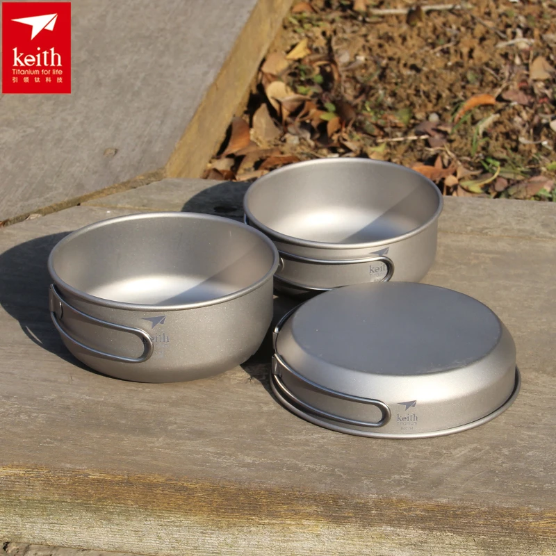 Camping Cooking Wok - Keith-Titanium Cookware Set com alça dobrável,