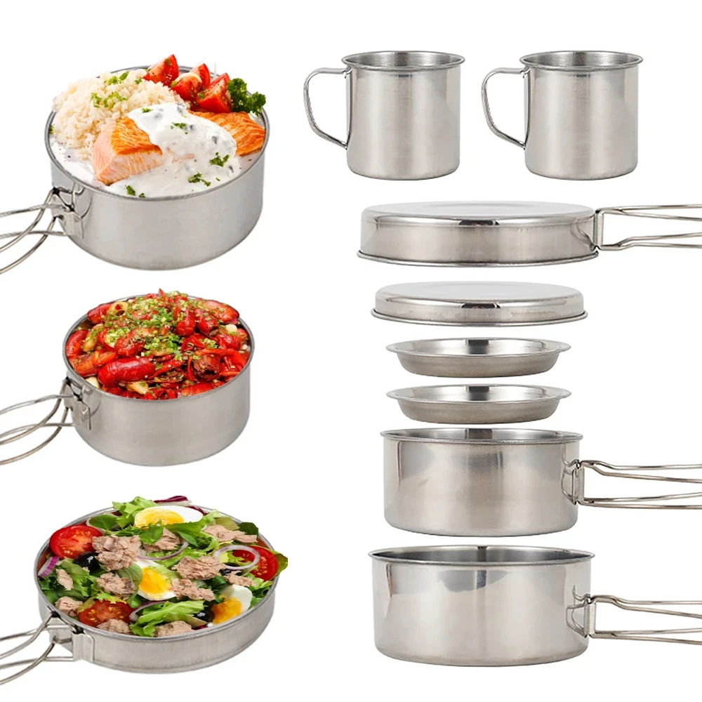 8 pçs/set panelas de acampamen - Camping Cooking Wok avaliação e preço