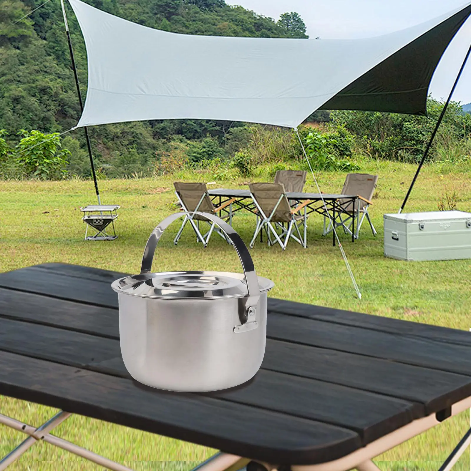 Panela de Camping em Aço Inoxi - Camping Cooking Pot With Lid avaliação e preço