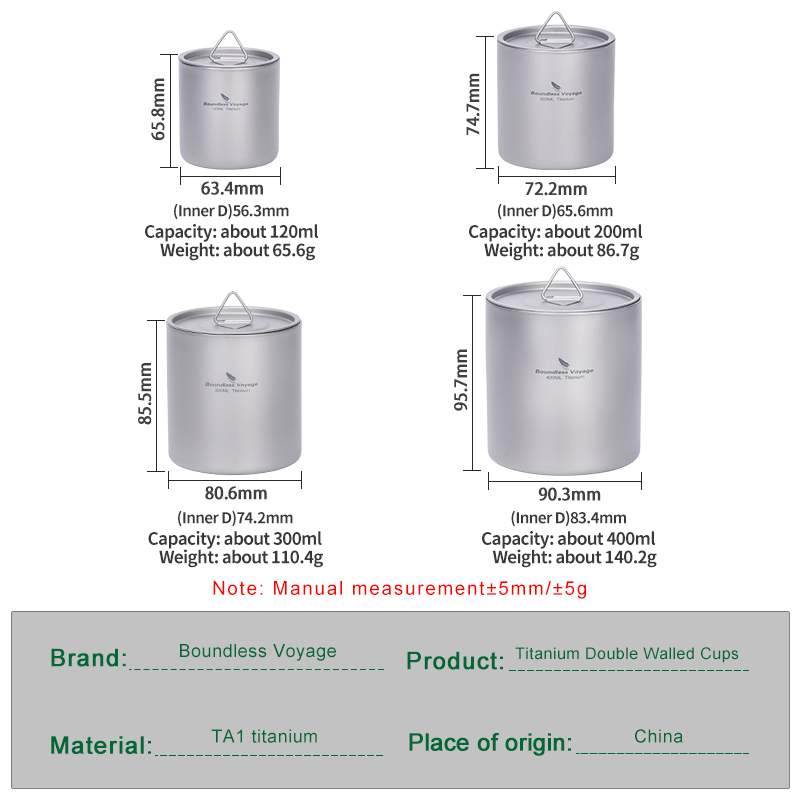 Copos de parede dupla de titân - Camping Cooking Mug avaliação e preço