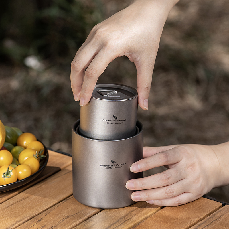 Copos de parede dupla de titân - Camping Cooking Mug avaliação e preço